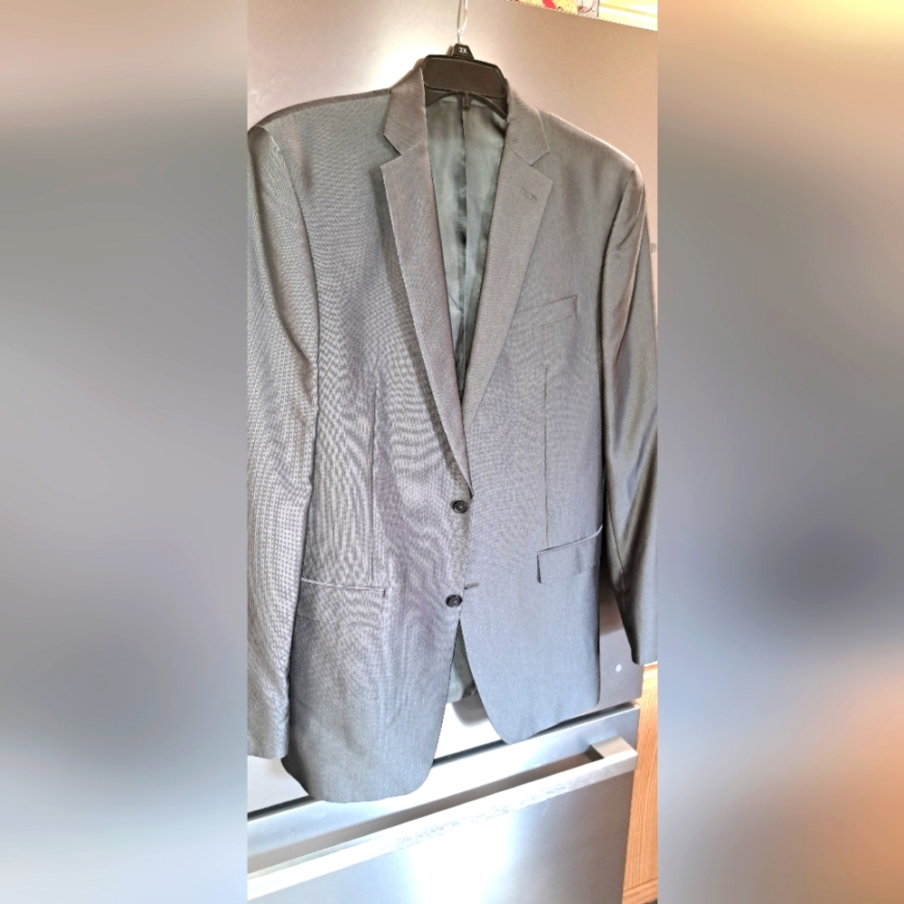 Men's Calvin Klein Blazer Jacket Sports Coat Shiny Gray Polyester Blend 40 LONG